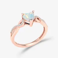 Womens Diamond Accent Genuine Opal 10K Rose Gold Heart Cocktail Ring