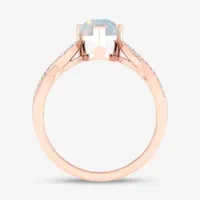 Womens Diamond Accent Genuine Opal 10K Rose Gold Heart Cocktail Ring