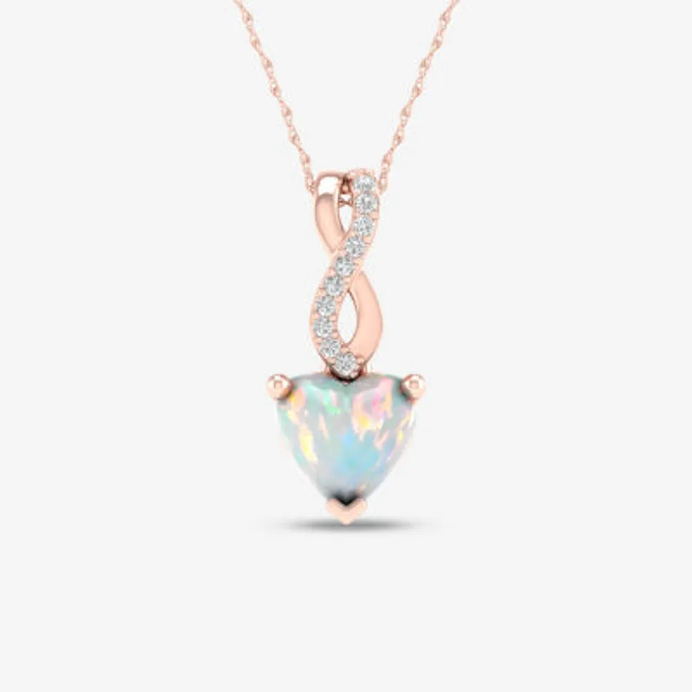 Womens Diamond Accent Genuine Opal 10K Rose Gold Heart Pendant Necklace