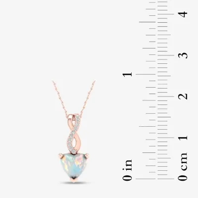 Womens Diamond Accent Genuine Opal 10K Rose Gold Heart Pendant Necklace