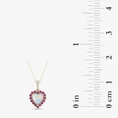 Womens Diamond Accent Genuine Opal 10K Gold Heart Pendant Necklace