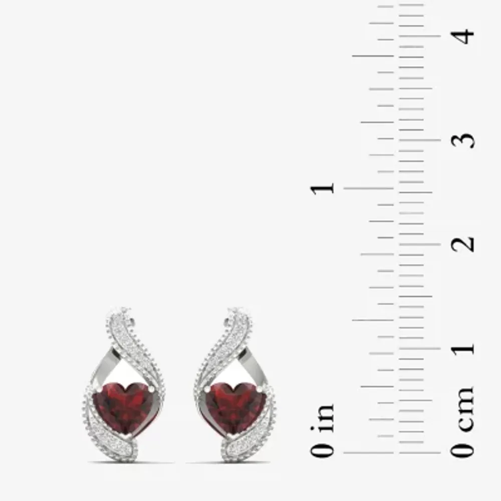 Genuine Red Garnet Sterling Silver 14.2mm Heart Stud Earrings