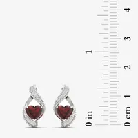 Genuine Red Garnet Sterling Silver 14.2mm Heart Stud Earrings