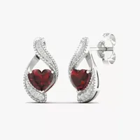 Genuine Red Garnet Sterling Silver 14.2mm Heart Stud Earrings