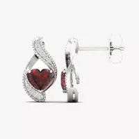 Genuine Red Garnet Sterling Silver 14.2mm Heart Stud Earrings