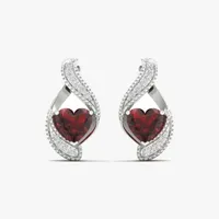 Genuine Red Garnet Sterling Silver 14.2mm Heart Stud Earrings