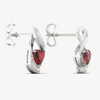 Genuine Red Garnet Sterling Silver 14.2mm Heart Stud Earrings