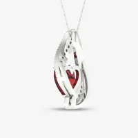 Womens Genuine Red Garnet Sterling Silver Heart Pendant Necklace