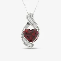 Womens Genuine Red Garnet Sterling Silver Heart Pendant Necklace