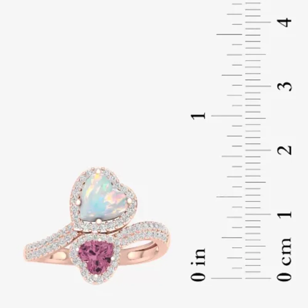 Womens 1/3 CT. T.W. Genuine Opal 10K Rose Gold Heart Bypass  Cocktail Ring