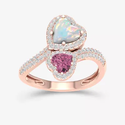 Womens 1/3 CT. T.W. Genuine Opal 10K Rose Gold Heart Bypass  Cocktail Ring