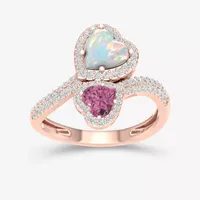 Womens 1/3 CT. T.W. Genuine Opal 10K Rose Gold Heart Bypass  Cocktail Ring