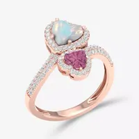 Womens 1/3 CT. T.W. Genuine Opal 10K Rose Gold Heart Bypass  Cocktail Ring