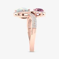 Womens 1/3 CT. T.W. Genuine Opal 10K Rose Gold Heart Bypass  Cocktail Ring