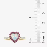 Womens Diamond Accent Genuine Opal 10K Gold Heart Cocktail Ring