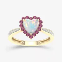 Womens Diamond Accent Genuine Opal 10K Gold Heart Cocktail Ring