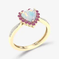 Womens Diamond Accent Genuine Opal 10K Gold Heart Cocktail Ring