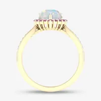 Womens Diamond Accent Genuine Opal 10K Gold Heart Cocktail Ring