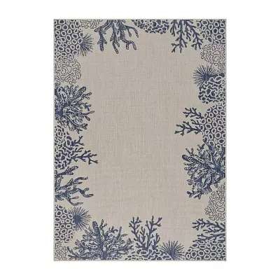 Samantha Coastal Bordered Coral Reef Indoor Outdoor Rectangular Area Rug