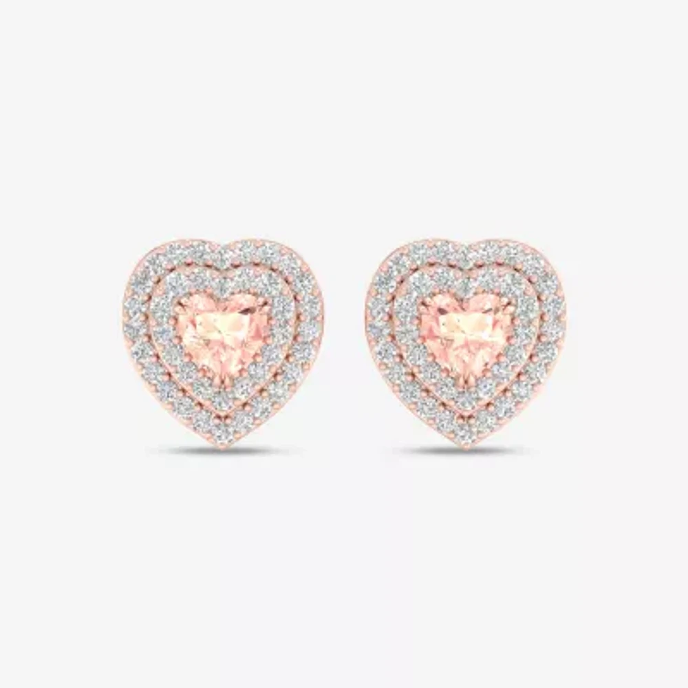 Genuine Pink Morganite & 1/4 CT. T.W. Genuine Diamond 10K Rose Gold 9.5mm Heart Stud Earrings