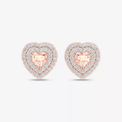 Genuine Pink Morganite & 1/4 CT. T.W. Genuine Diamond 10K Rose Gold 9.5mm Heart Stud Earrings