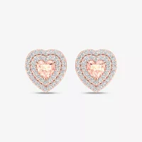 Genuine Pink Morganite & 1/4 CT. T.W. Genuine Diamond 10K Rose Gold 9.5mm Heart Stud Earrings