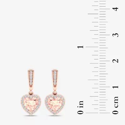 Genuine Pink Morganite & 1/6 CT. T.W. Genuine Diamond 10K Rose Gold Heart Drop Earrings