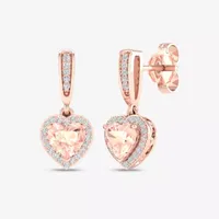 Genuine Pink Morganite & 1/ CT. T.W. Genuine Diamond 10K Rose Gold Heart Drop Earrings