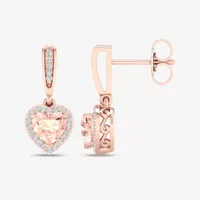 Genuine Pink Morganite & 1/ CT. T.W. Genuine Diamond 10K Rose Gold Heart Drop Earrings