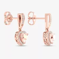 Genuine Pink Morganite & 1/ CT. T.W. Genuine Diamond 10K Rose Gold Heart Drop Earrings