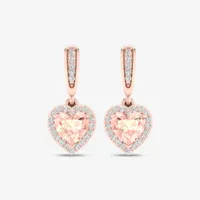 Genuine Pink Morganite & 1/ CT. T.W. Genuine Diamond 10K Rose Gold Heart Drop Earrings