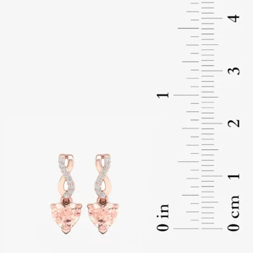 Diamond Accent Genuine Pink Morganite 10K Rose Gold Heart Drop Earrings