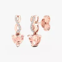 Diamond Accent Genuine Pink Morganite 10K Rose Gold Heart Drop Earrings