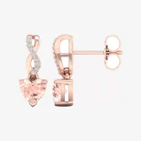 Diamond Accent Genuine Pink Morganite 10K Rose Gold Heart Drop Earrings