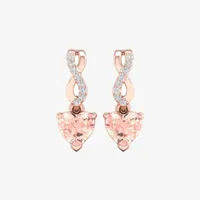 Diamond Accent Genuine Pink Morganite 10K Rose Gold Heart Drop Earrings