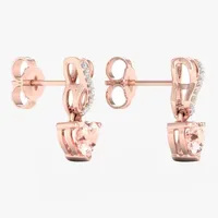 Diamond Accent Genuine Pink Morganite 10K Rose Gold Heart Drop Earrings