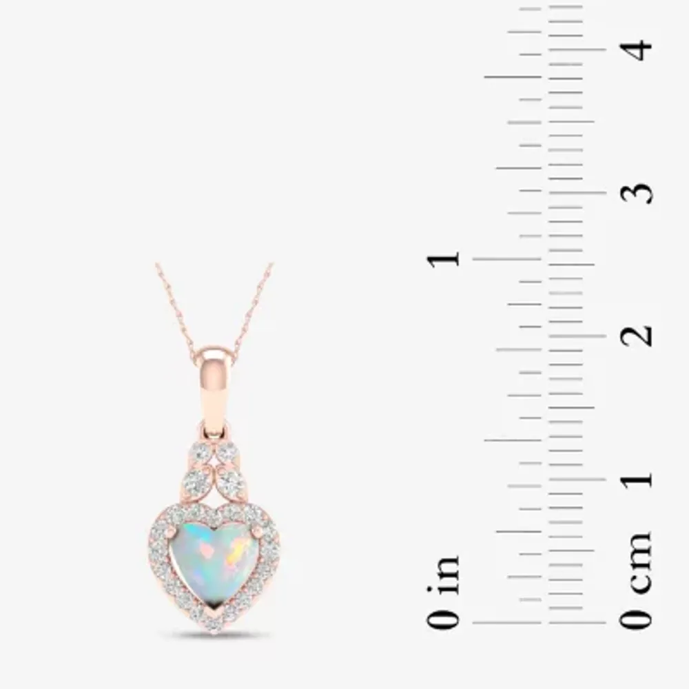 Womens Genuine Opal & 1/6 CT. T.W. Genuine Diamond 10K Rose Gold Heart Pendant Necklace