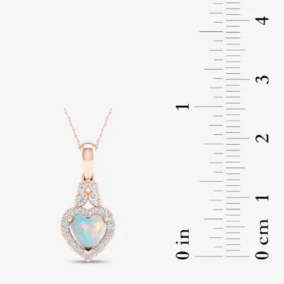 Womens Genuine Opal & 1/6 CT. T.W. Genuine Diamond 10K Rose Gold Heart Pendant Necklace