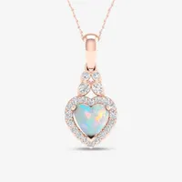 Womens Genuine Opal & 1/ CT. T.W. Genuine Diamond 10K Rose Gold Heart Pendant Necklace