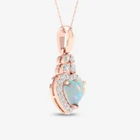 Womens Genuine Opal & 1/ CT. T.W. Genuine Diamond 10K Rose Gold Heart Pendant Necklace