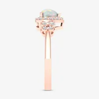 Womens Genuine Opal & 1/5 CT. T.W. Diamond 10K Rose Gold Heart Cocktail Ring