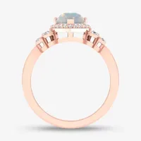 Womens Genuine Opal & 1/5 CT. T.W. Diamond 10K Rose Gold Heart Cocktail Ring