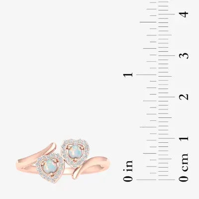 Womens Genuine Opal & 1/10 CT. T.W. Dimaond 10K Rose Gold Cocktail Ring