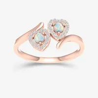 Womens Genuine Opal & 1/10 CT. T.W. Dimaond 10K Rose Gold Cocktail Ring