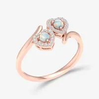 Womens Genuine Opal & 1/10 CT. T.W. Dimaond 10K Rose Gold Cocktail Ring