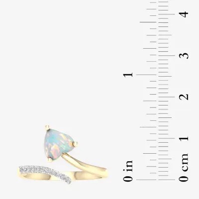 Womens Diamond Accent Genuine Opal 10K Gold Heart Cocktail Ring