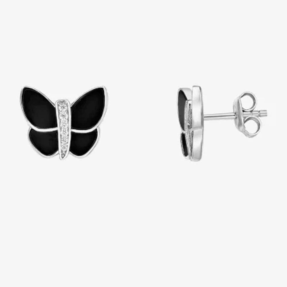 Genuine Black Onyx Sterling Silver 12mm Butterfly Stud Earrings