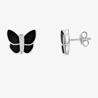 Genuine Black Onyx Sterling Silver 12mm Butterfly Stud Earrings