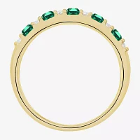 Womens Lab Created Green Emerald 14K Gold Over Silver Cocktail Ring