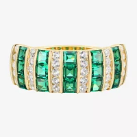 Womens Lab Created Green Emerald 14K Gold Over Silver Cocktail Ring